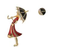 LIOOBO Kreative Brosche Mädchen unter Regenschirm aus Zinklegierung mit Strahlendem Strass Design Auffällige Partybrosche für Damen bei Bankett und Prom