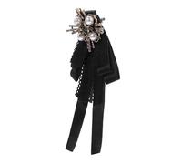 LIOOBO Vintage Brosche mit Perlen und Spitze für Damen Elegante Schwarze Schleifenbrosche aus Gewebe und Metall Leichtes Accessoire für Geburtstag und Weihnachten