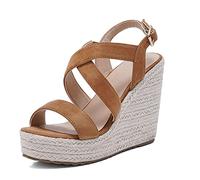LIPIJIXI DaHerren Open Toe Espadrilles Dress Plateau Sandalen Wedge Knöchelriemchen Dress Sandalen Plateau Schnalle Stylish Wedges Sandalen Camel Size 38