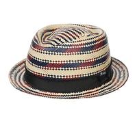 Lipodo Berdasco Pork Pie Strohhut Ripsband Made in Italy Damen und Herren Frühling Sommer Natur M (56-57 cm)