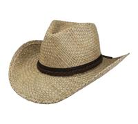 Lipodo Cowboyhut Westernstil Naturfarben Sommerlicher Sonnenhut 100% Stroh Damen Herren Frühling Sommer Natur M (56-57 cm)