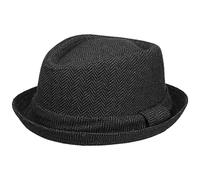 Lipodo Diamond Crown Herringbone Wollhut Pork Pie Fedora mit Innenfutter Stoffhut Damen Herren Sommer Winter schwarz-grau M (56-57 cm)