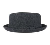 Lipodo Diamond Crown Herringbone Wollhut Pork Pie Fedora mit Innenfutter Stoffhut Damen Herren Sommer Winter schwarz-blau L (58-59 cm)
