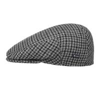 Lipodo Inglese Classic Herringbone Flatcap mit Futter Damen Herren Kinder Made in Italy Wollcap Herbst Winter Karomuster Schiebermütze grau-schwarz 58 cm