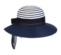 Lipodo Striped Crown Schlapphut Flapper Stroh Mehrfarbig gestreift mit Schleife Damen Frühling Sommer