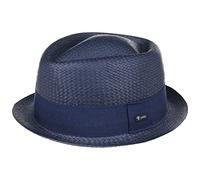 Lipodo Uni Colour Pork Pie Strohhut Eleganter Hut mit Ripsband Unisex Made in Italy Frühjahr Sommer blau XL (60-61 cm)