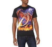 Liquid Blue Herren Fantasy Dragon Fire Kurzarm T-Shirt, schwarz, Groß