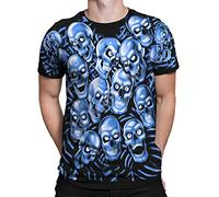 Liquid Blue Unisex-Erwachsene Skull Pile Blue Fantasy All Over Print Short Sleeve T-Shirt, schwarz, Small