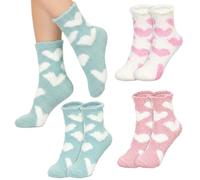 LIQWEI 3 Paar Kuschelsocken Damen, Schlafsocken Damen Flauschige Socken Aus Korallenfleece Elastizität Schlafsocken Herz Muster Wintersocken Für Zuhause Schlafen Reisen