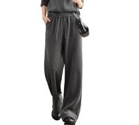 Damen Cordhose Mit Weitem Bein Grau Vintage Palazzo Hose Mit Elastischem Kordelzug Freizeithose Winter Samt Rippung Gerades Bein Lockere Lounge Hose S