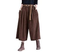 LIROMA Damen Cordhose Mit Weitem Bein Kaffee Vintage Hose Mit Elastischer Taille Kurze Hose Elegante Culottes Hose Winter Baggy Palazzo Hose Lounge Hose Mit Gürtel XL