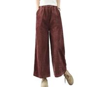 Damen Hose Aus Cord Baumwolle Burgunderrot Vintage Hose Mit Elastischem Bund Verkürzte Hose Herbst Winter Baggy Pull On Hose Mit Weitem Bein Lounge Hose Mit Taschen S