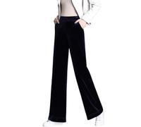 LIROMA Damen Samthose Mit Weitem Bein Solide Elastische Palazzo Hose Mit Hoher Taille Freizeithose Herbst Winter Baggy Hose Mit Weitem Bein Lounge Hose Hose Mit Taschen Marineblau S
