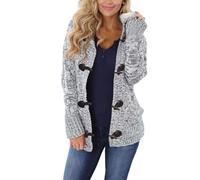 LIROMA Grobe Strickjacken Mit Kapuze Für Damen Hellgrau Mit Zopfmuster Fleece Gefüttert Strickjacken Vorne Offen Hornschnalle Damenpullover Mantel Warme Winterjacke Strickpullover Oberbekleidung M