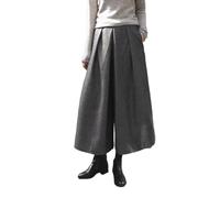 LIROMA Hose Mit Weitem Bein Für Damen Im Winter Modische Palazzo Hose Mit Hoher Taille Fischgrät Wollmischung Culottes Hose Elegante Baggy Kurzhose Hose Mit Taschen Grau XXL