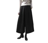 LIROMA Hose Mit Weitem Bein Für Damen Im Winter Modische Palazzo Hose Mit Hoher Taille Fischgrät Wollmischung Culottes Hose Elegante Baggy Kurzhose Hose Mit Taschen Schwarz XXL