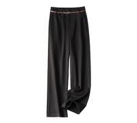 LIROMA Hose Mit Weitem Bein Für Damen Winter Vintage Hohe Taille Palazzo Hose Wollmischung Elegante Business Bürohose Herbst Lässige Hose Mit Geradem Bein Mit Gürtel Schwarz S