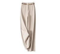LIROMA Hose Mit Weitem Bein Für Damen Winter Vintage Hohe Taille Palazzo Hose Wollmischung Elegante Business Bürohose Herbst Lässige Hose Mit Geradem Bein Hose Mit Gürtel Beige S