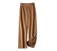 LIROMA Hose Mit Weitem Bein Für Damen Winter Vintage Hohe Taille Palazzo Hose Wollmischung Elegante Business Bürohose Herbst Lässige Hose Mit Geradem Bein Mit Gürtel Braun S
