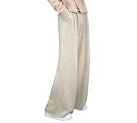 LIROMA Hose Mit Weitem Bein Für Damen Wolle Solide Geraffter Strick Lässige Lounge Hose Hose Mit Geradem Bein Elegante Palazzo Hose Mit Hohem Bund Winter Baggy Hose Aus Weichem Jersey Beige S