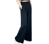 LIROMA Hose Mit Weitem Bein Für Damen Wolle Solide Geraffter Strick Lässige Lounge Hose Hose Mit Geradem Bein Elegante High Wasit Palazzo Hose Winter Baggy Hose Aus Weichem Jersey Schwarz S