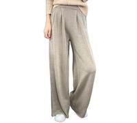 LIROMA Hose Mit Weitem Bein Für Damen Wolle Solide Geraffter Strick Lässige Lounge Hose Hose Mit Geradem Bein Elegante Palazzo Hose Mit Hohem Bund Winter Baggy Hose Aus Weichem Jersey Aprikose M