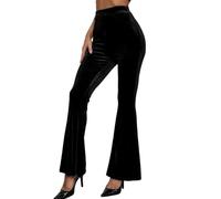 LIROMA Samt Hose Mit Weitem Bein Für Damen Elegant Schwarz Elastisch Hohe Taille Palazzo Hose Sexy Schmale Glockenhose Herbst Damen Weites Bein Ausgestellte Lange Hose Abendparty Kleidung M
