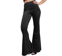 LIROMA Samthose Mit Weitem Bein Für Damen Vintage Elastische Palazzo Hose Mit Hoher Taille Modische Schmale Glockenhose Herbst Damen Weites Bein Ausgestellte Lange Hose Y2K Streetwear Schwarz XXL