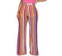 LIROMA Stoffhose Damen, Damen-Strickhose Mit Weitem Bein Modisch Bunte Streifen Hohe Taille Palazzo-Hose Elegant Lockere Hohlgestrickte Jacquard-Reißverschlusshose Hose Mit Geradem Bein Lila S