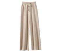 LIROMA Strickhose Mit Weitem Bein Für Damen Winter Aprikose Spleißen Gerippter Strick Lässige Lounge Hose Hose Mit Geradem Bein Elegante Palazzo Hose Mit Hohem Bund Weiche Jersey Hose L