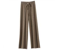 LIROMA Strickhose Mit Weitem Bein Für Damen Winter Braun Gespleißt Gerippter Strick Lässige Lounge Hose Hose Mit Geradem Bein Elegante Palazzo Hose Mit Hohem Bund Weiche Jersey Hose L