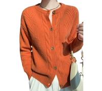 LIROMA Strickjacke Aus Merinowolle Für Damen Klobige Strickjacke Mit Zopfmuster Vorne Offen Damen Rundhalspullover Mantel Herbst Winter Elegant Weich Warm Strickjacke Pullover Oberbekleidung Orang