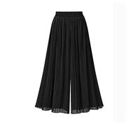 LIROMA Wide Leg Hose Damen, Damen-Chiffon-Hose Mit Weitem Bein Einfarbig Plissiert Elastisch Hohe Taille Palazzo-Hose Locker Geschnittene Gerade Beinhose Fließende Culottes-Hose, Schwa, Schwarz