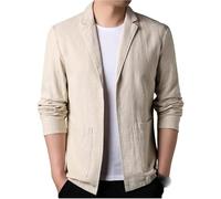 Anzüge & Sakkos Für Herren,Herren Lässige Leinen Anzug Ohne Knöpfe Jacke Große Taschen Sport Blazer Mantel Stilvolle Khaki Regular Fit Blazer Geeignet Für Party Date Prom Smart Blazer, 3XL