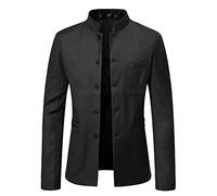 LIRU Blazer Herren,Herren Casual Blazer Schwarz Slim Fit Blazer Stehkragen Jacke Tang Anzug Elegant Formelle Business Anzugjacke Geeignet Für Party Date Abschlussball Hochzeit Smoking,XXL