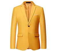 LIRU Herren Sakko,Lässiger Herren Blazer Mit 2 Knöpfen Gelb Slim Fit Blazer Reguläre Passform Elegante Formelle Business Anzugjacke Geeignet Für Party Datum Abschlussball Hochzeit Smoking XXL