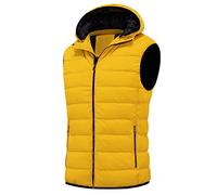 LIRU Herren Weste,Leichte Ärmellose Daunenjacke Gelbe Steppweste Klassische Slim Fit Jacke Mit Kapuze Sport Funktionsweste Outwear Herbst Winterjacke,L