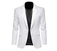 LIRU Sakko,Anzug Mantel 1 Knopf Weiße Jacken Mantel Reine Farbe Blazer Regular Fit Formal Business Anzug Jacken Elegant Formal Anzug Jacke Geeignet Für Party Date Hochzeit Smoking, 4XL