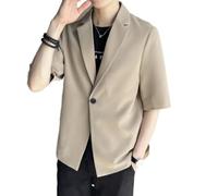 LIRU Sakko Herren Sportlich,Herren Casual Blazer Vintage Kurzarm Anzug Einreihig Slim Fit Sportjacke Knopf Formal Business Anzug Jacken Geeignet Für Party Datum Abschlussball Hochzeit Smoking,Khaki,M