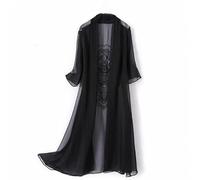 LIRU Women's Bolero,Damen Shrug 3/4 Ärmel Bolero Lockerer Swing Back Mandala Blumen Chiffon Cardigan Jacke Sommer Langer Offener Kimono Kaftan Badeanzug Vertuschung Für Kleider Schwarz 5XL
