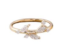 Lirzxin 14K 585 Gold Ring Damen, Eheringe Hochzeitsringe Trauringe Partnerringe Freundschaftsringe Blätter Design mit Rund Marquise Moissanit Verlobung Ring Frauen Gelbgold Größe 62 (19.7)