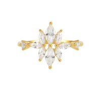 Lirzxin 14K 585 Gold Ring Damen, Verlobung Ring Frauen Blume Design mit Rund Marquise Moissanit Freundschaftsringe Partnerringe Gelbgold Größe 60 (19.1)