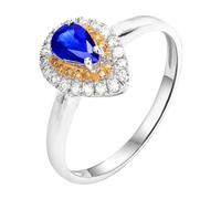 Lirzxin 14K Hochzeit Ring Weißgold 585 Damen, Verlobungsringe Frauen Elegante 4 Zinken Tropfenform Labor Erstellt Saphir 0.46ct und Moissanit Verlobung Ringe Weißgold Gr. 60 (19.1)