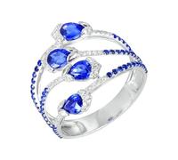 Lirzxin 14K Weißgold Ring Damen 585 Echtgold, Frauen Ring Verlobung Rosenblüte mit 1.69ct Labor Erstellt Blauer Saphir und 0.17ct Moissanit Hochzeit Ringe Weißgold Größe 66 (21.0)