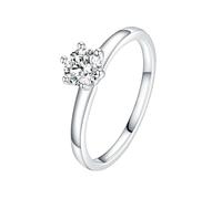 Lirzxin 18K Weißgold Ring Damen 750 Echtgold, Trauringe für Damen Klassisch Solitärring mit 6 Krappen Rund Moissanit 0.5ct Verlobung Hochzeit Ring Weißgold Gr. 54 (17.2)