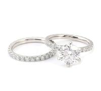 Lirzxin 9K Weißgold Ringe Damen, Eheringe Hochzeitsringe Trauringe 2 Stück Set Klassisch Ewigkeitsring Reihe mit 6 Krallen Moissanit 2ct Ring Verlobung Frauen Weißgold Gr. 52 (16.6)