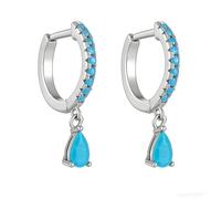 Lirzxin Damen Creolen Ohrringe Weißgold 585 14K Echtgold, Ohrringe Anhänger Elegante Creolen mit Tropfen Türkis Ohrhänger Damen Echtschmuck Hochzeit Braut, Weissgold
