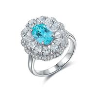 Lirzxin Damen Ring 585 Weißgold 14K, Eheringe Hochzeitsringe Trauringe Blume mit 2.79ct Oval Labor Erstellt Paraiba Turmalin und Moissanit Verlobung Ring Frauen Weißgold Größe 53 (16.9)