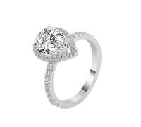 Lirzxin Damen Ring 585 Weißgold 14K, Eheringe Hochzeitsringe Trauringe Glänzende Halo Halb Ewigkeitsring mit 4 Klauen Tropfenform Moissanit 1ct Verlobungsring Frauen Weißgold Gr. 58 (18.5)