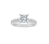 Lirzxin Damen Ring Silber 925, Eheringe Verlobungsringe Hochzeitsringe Partnerringe Frauen 2er Set Halb Ewigkeitsring mit 4 Krappen Quadratisch Zirkonia 2ct Ringe Silber Gr. 58 (18.5)
